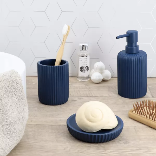 Set di accessori bagno in resina Striato Blu marino