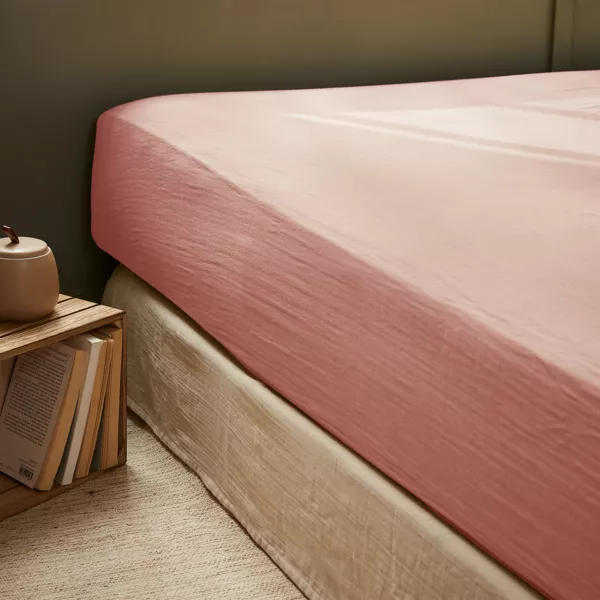Drap housse gaze de coton (90 x 200 cm) Ga�a Rose p�che