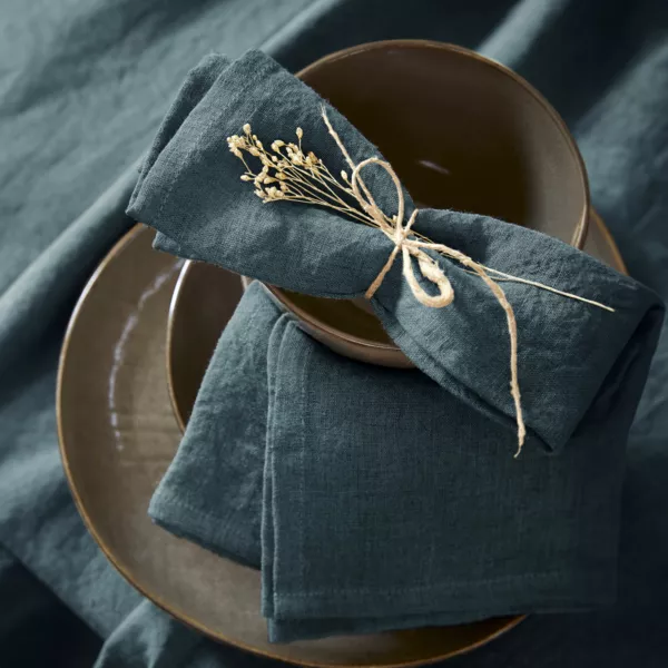 Lot de 3 serviettes lin lav� (40 x 40 cm) Louise Gris ardoise