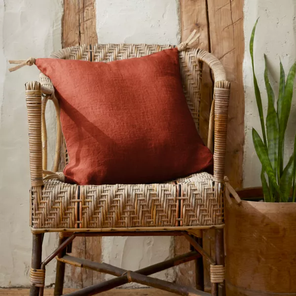 Coussin carr� lin lav� (45 cm) Louise Terracotta