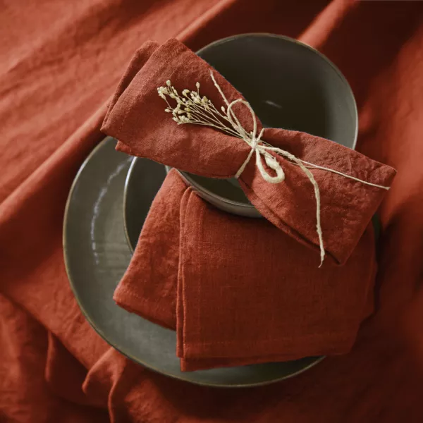 Set van 3 servetten gewassen linnen (40 x 40 cm) Louise Terracotta