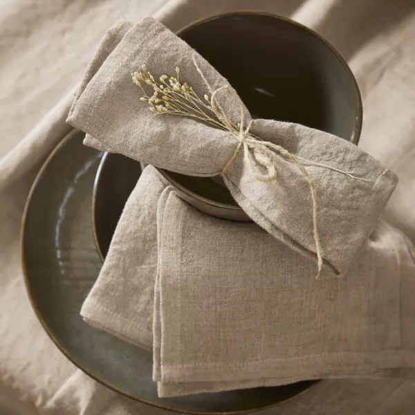 Lot de 3 serviettes lin lav� (40 x 40 cm) Louise Beiges