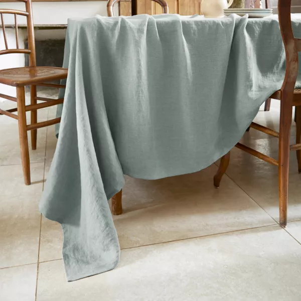 Rektangul�rt vasket linned dug (170 x 350 cm) Louise Eukalyptusgr�n