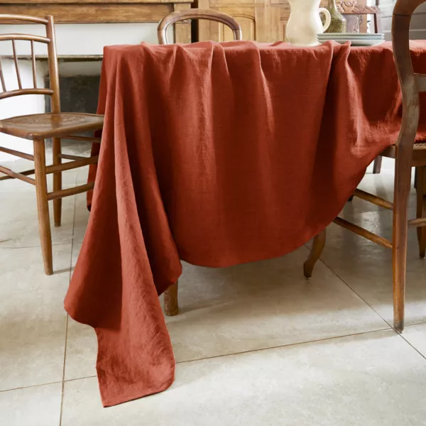 Nappe rectangulaire lin lav� (170 x 350 cm) Louise Terracotta
