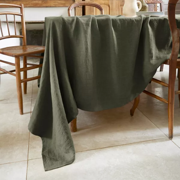 Nappe rectangulaire lin lav� (170 x 350 cm) Louise Vert romarin