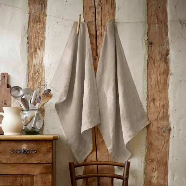 Lot de 2 essuie-mains lin lav� (50 x 70 cm) Louise Beige