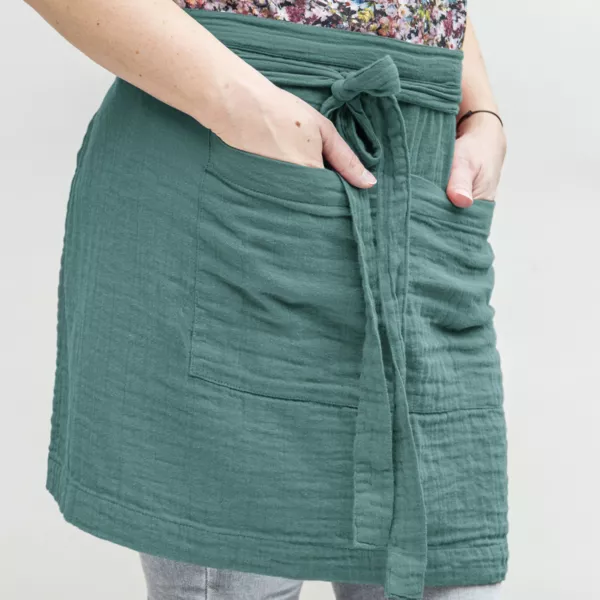 Tablier avec poches gaze de coton Ga�a Bleu canard