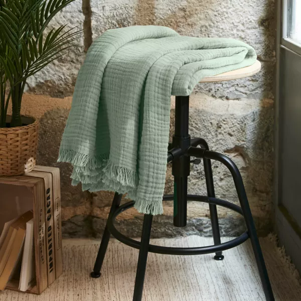 Plaid gaze de coton (130 x 160 cm) Ga�a Vert eucalyptus