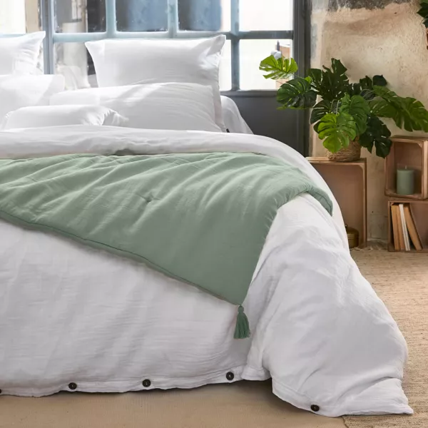 Edred�n de gasa de algod�n (90 x 200 cm) Ga�a Verde eucalipto