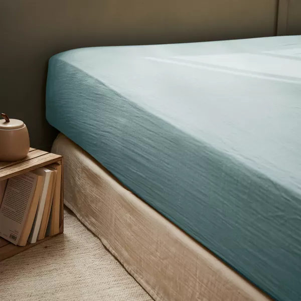 Drap housse gaze de coton (90 x 200 cm) Ga�a Bleu canard