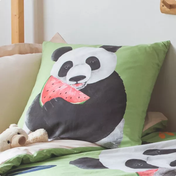 Kussensloop vierkant kind percale katoen (65 x 65 cm) Panda Groen