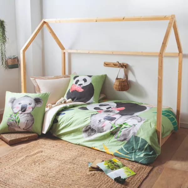 Dekbedovertrek kind percale katoen (140 x 200 cm) Panda Groen