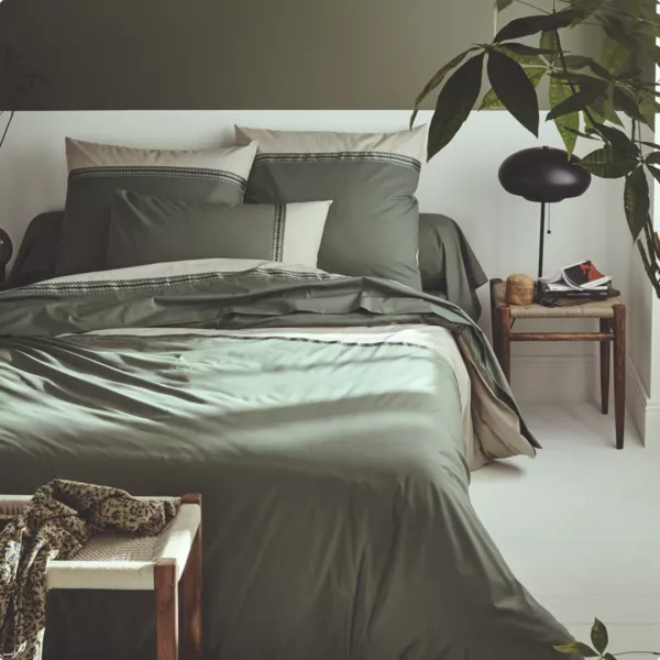 Housse de couette percale de coton (240 x 220 cm) Noa Vert kaki