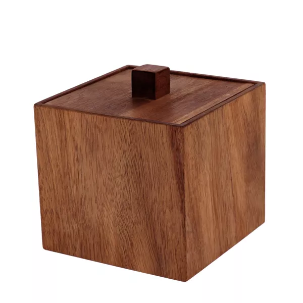 Boite � coton en bois d'acacia (H10 cm) Lina marron