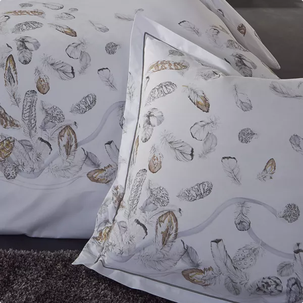 Taie d'oreiller carr�e percale de coton (65 x 65 cm) Plumes Grise