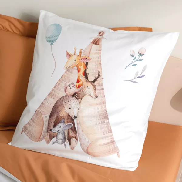 Taie d'oreiller carr�e enfant percale de coton ( 65 x 65 cm) Tipi Multicolore