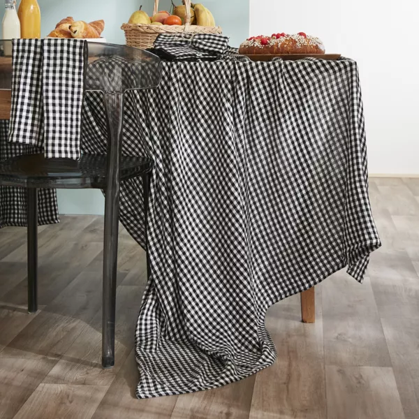 Tovaglia rettangolare in garza di cotone (150 x 350 cm) Ga�a vichy Nera
