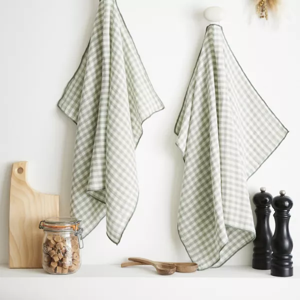 Set di 2 strofinacci in garza di cotone (50 x 70 cm) Ga�a vichy Verde eucalipto