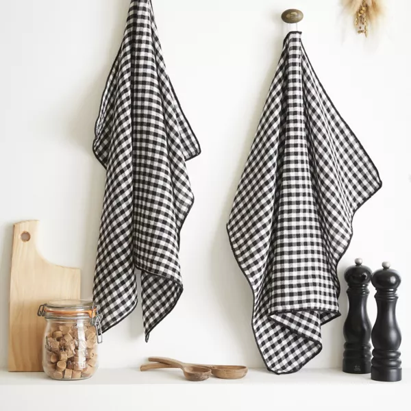 Set van 2 handdoekjes Katoengaas (50 x 70 cm) Ga�a vichy Zwart