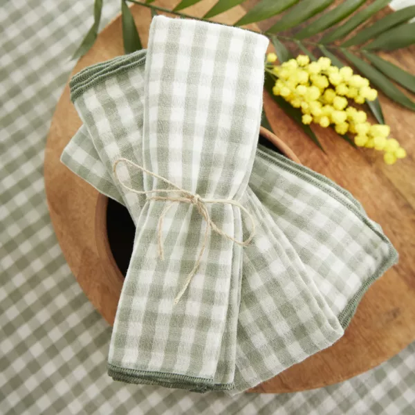 Set van 3 servetten Katoengaas (40 x 40 cm) Ga�a vichy Eucalyptus groen