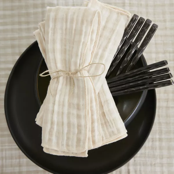 Lot de 3 serviettes gaze de coton (40 x 40 cm) Ga�a vichy Beige