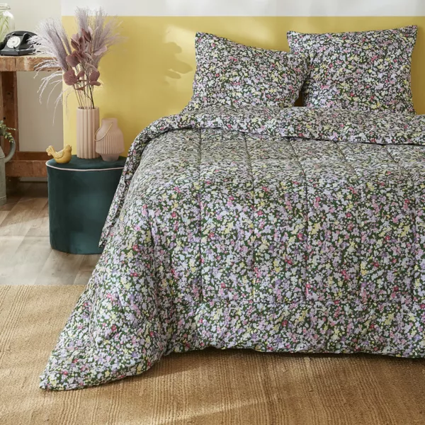 Bedruckte temperierte Baumwoll-Decke & 1 Kopfkissenbezug  (140 x 200 cm) Myosotis Mehrfarbig