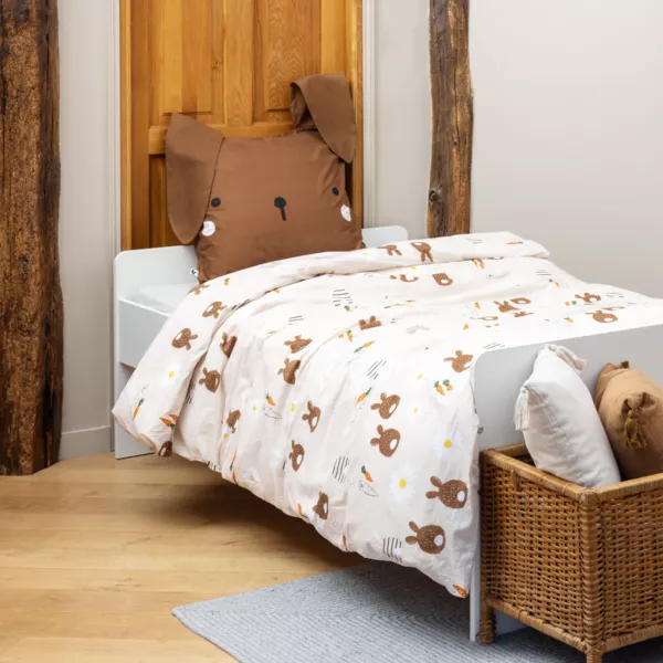 Housse de couette et une taie enfant coton (140 x 200 cm) Pompon Marron