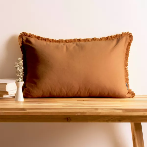 Cuscino rettangolare in cotone (40 x 60 cm) Pixel frange Camel