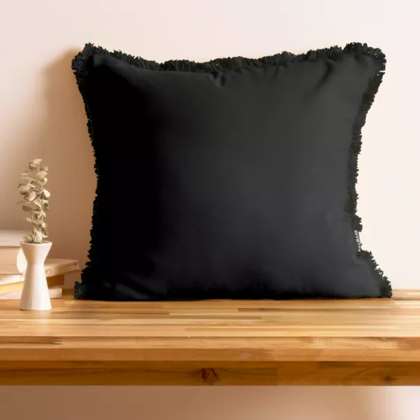 Coussin carr� coton (45 x 45 cm) Pixel franges Noir
