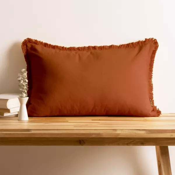 Cuscino rettangolare in cotone (40 x 60 cm) Pixel con frange Terracotta