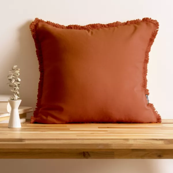 Coussin carr� coton (45 x 45 cm) Pixel franges Terracotta