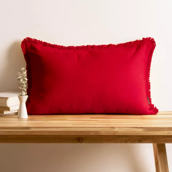 Coj�n rectangular en algod�n (40 x 60 cm) Pixel con flecos Rojo