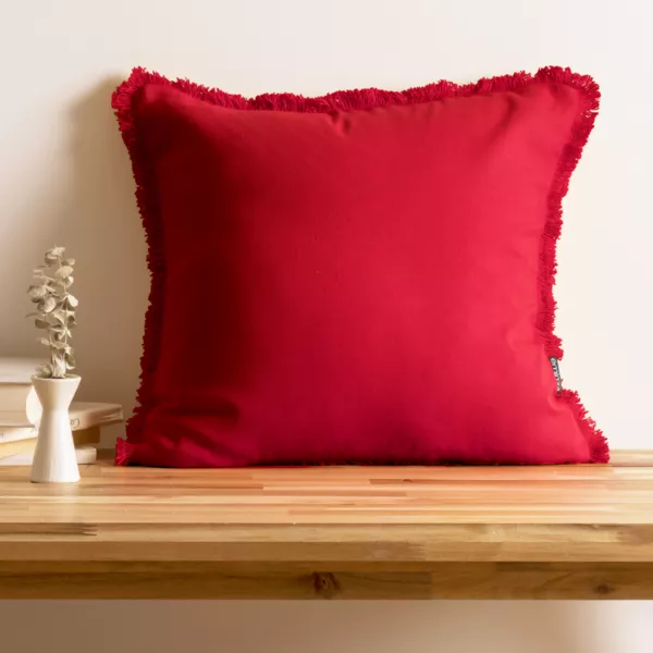 Coussin carr� coton (45 x 45 cm) Pixel franges Rouge