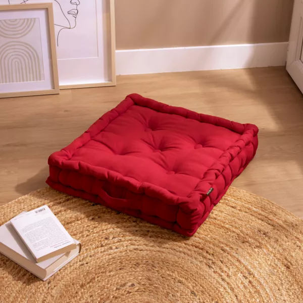 Coj�n de suelo en algod�n (50 x 50 cm) Pixel Rojo cereza