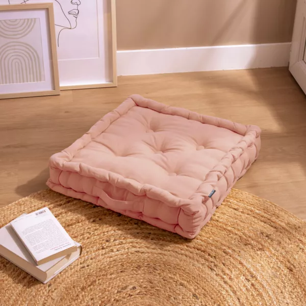 Coussin de sol coton (50 x 50 cm) Pixel Rose pêche