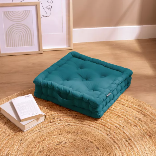Cuscino da pavimento cotone (40 x 40 cm) Pixel Blu ottanio