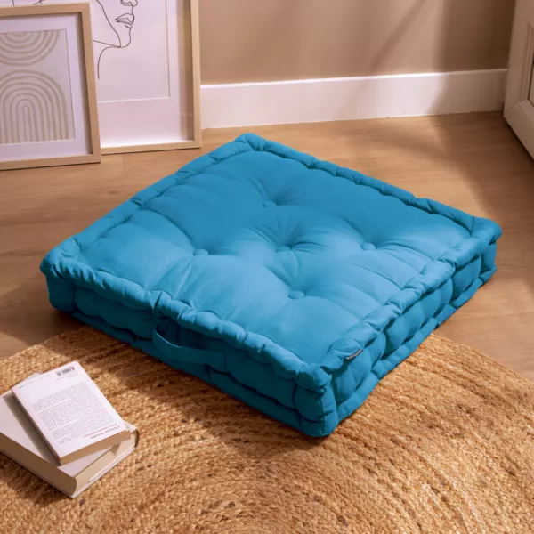 Quadratisches Baumwoll-Bodenkissen (60 x 60 cm) Pixel Blau