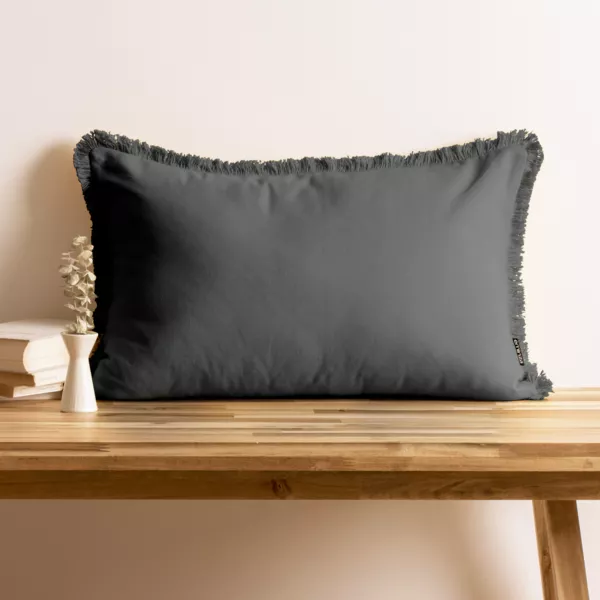 Cuscino rettangolare in cotone (40 x 60 cm) Pixel con frange Grigio antracite