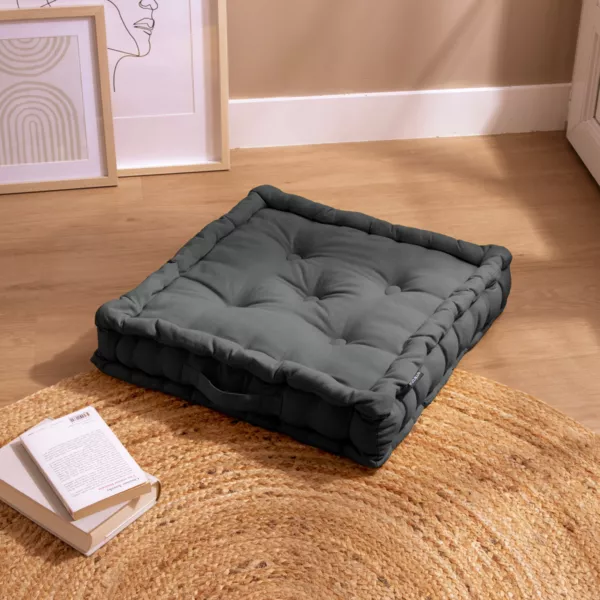 Coussin de sol coton (50 x 50 cm) Pixel Gris anthracite