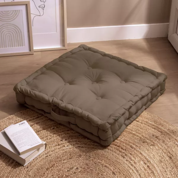 Coussin de sol coton (60 x 60 cm) Pixel Taupe