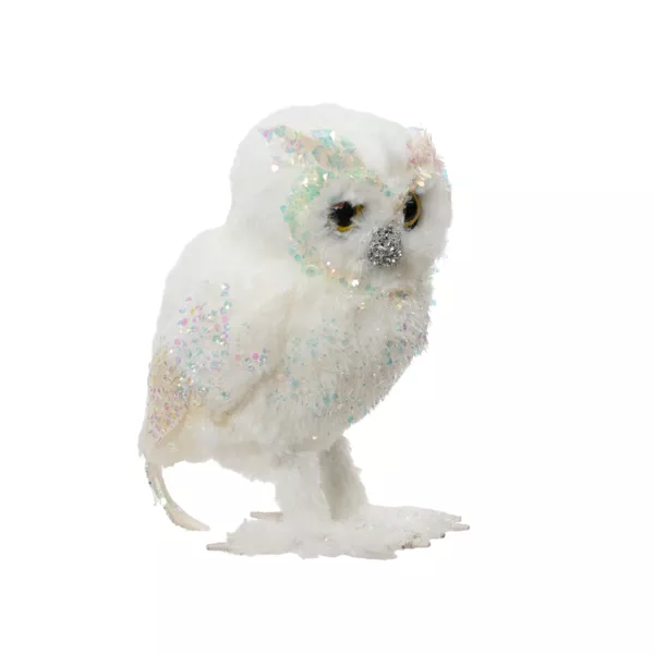 Eule Weihnachten zum Aufstellen (H15 cm) Merveille Wei� schillernd