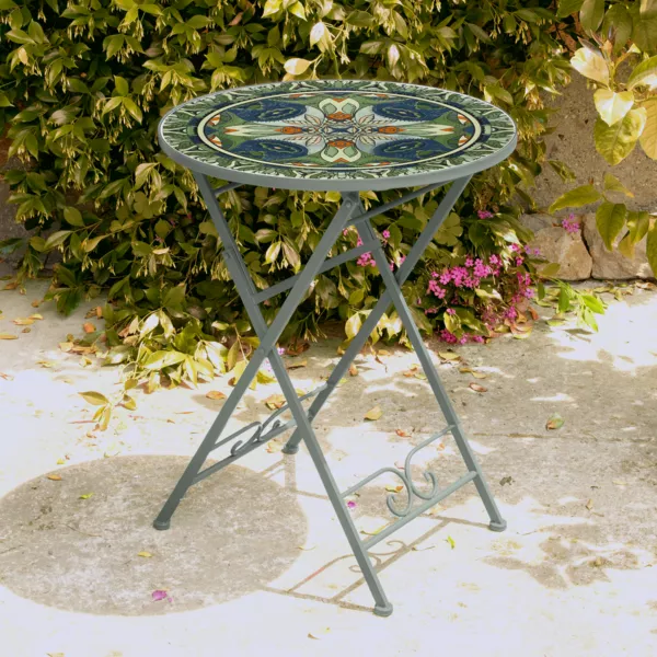Mesa bistro redonda plegable mosaico Canc�n - Verde
