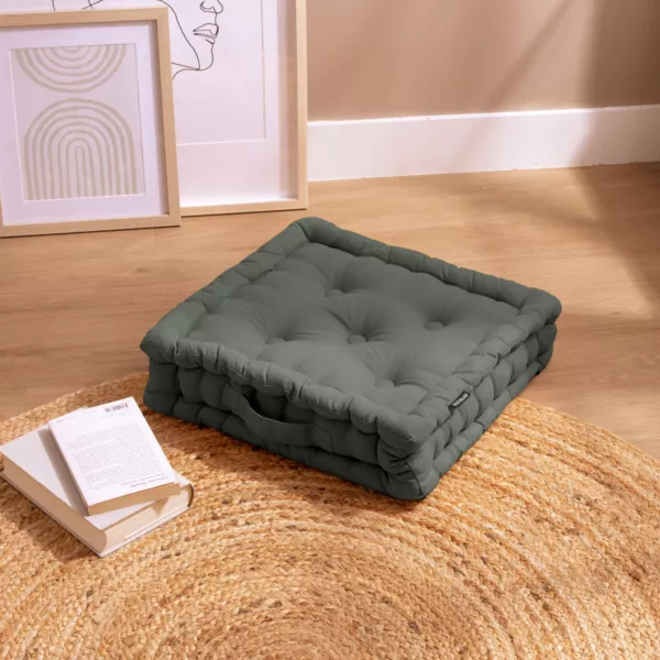 Coussin de sol coton (40 x 40 cm) Pixel Vert kaki