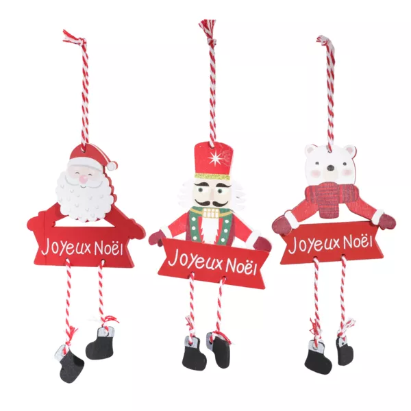 Lot de 3 Figurines de No�l � suspendre (H14 cm) Pantins Rouge