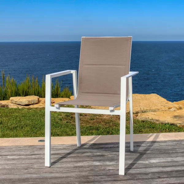 Sedia con braccioli da giardino impilabile alluminio Portofino - Tortora