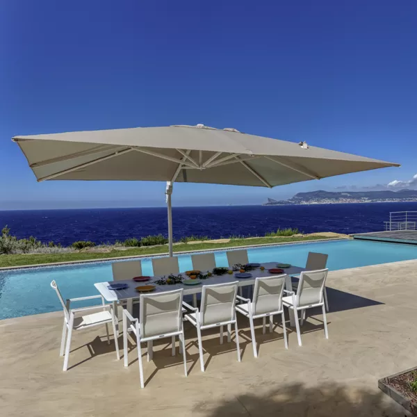 Parasol d�port� rectangulaire aluminium (4 x 3 m) Yucatan Blanc et taupe