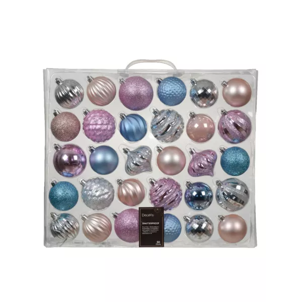 Kit de d�coration de sapin de No�l Ag�na Bleu glac�, argent et rose