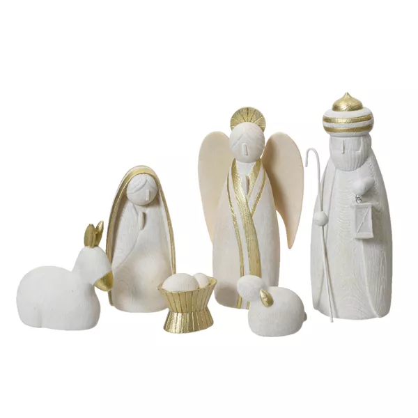 6er Set Krippenfiguren (H�he 22,5 cm) Nuit Sainte Wei� und Gold