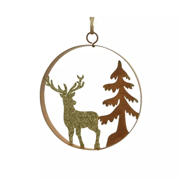 Decorazione da appendere di Natale (D12 cm) Caribou delle foreste Oro glitterato