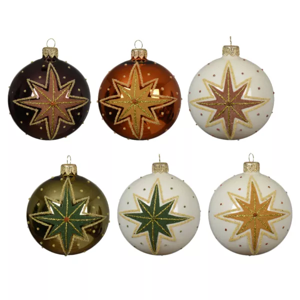 6er Set Weihnachtskugeln aus Glas (D80 mm) Sternschnuppen Mehrfarbig